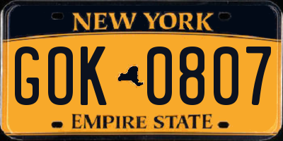 NY license plate GOK0807