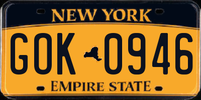 NY license plate GOK0946
