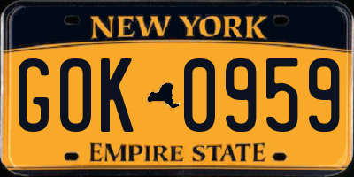 NY license plate GOK0959