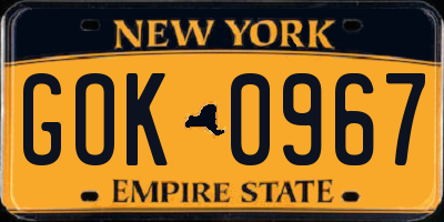 NY license plate GOK0967