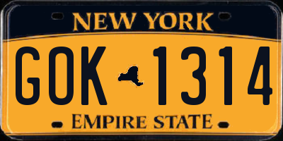 NY license plate GOK1314