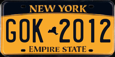NY license plate GOK2012