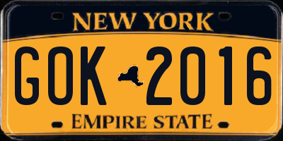 NY license plate GOK2016