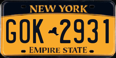 NY license plate GOK2931