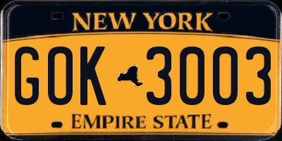 NY license plate GOK3003
