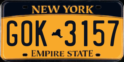 NY license plate GOK3157