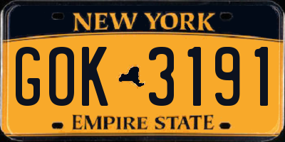 NY license plate GOK3191