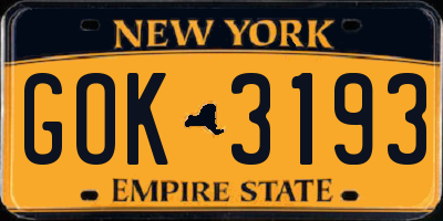 NY license plate GOK3193