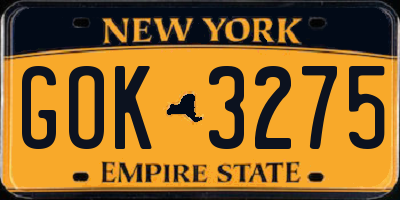 NY license plate GOK3275