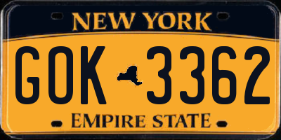 NY license plate GOK3362