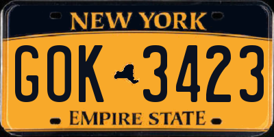 NY license plate GOK3423