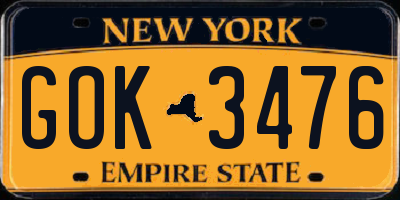 NY license plate GOK3476