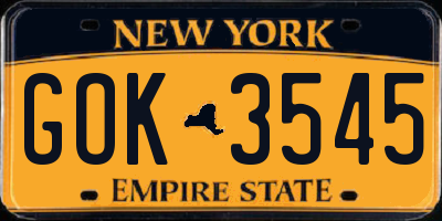NY license plate GOK3545