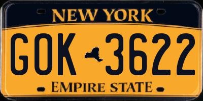NY license plate GOK3622