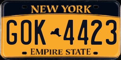 NY license plate GOK4423