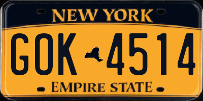 NY license plate GOK4514