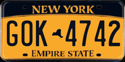 NY license plate GOK4742