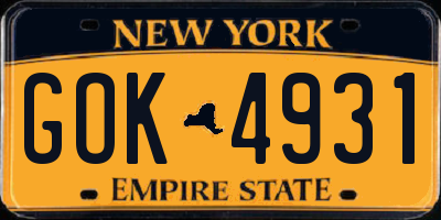 NY license plate GOK4931