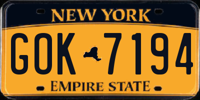 NY license plate GOK7194