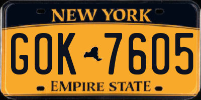 NY license plate GOK7605