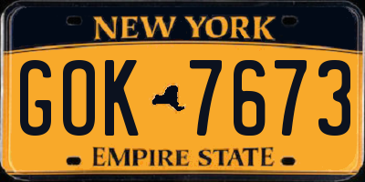 NY license plate GOK7673