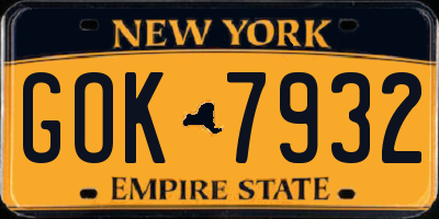NY license plate GOK7932