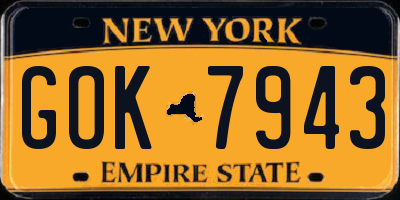NY license plate GOK7943