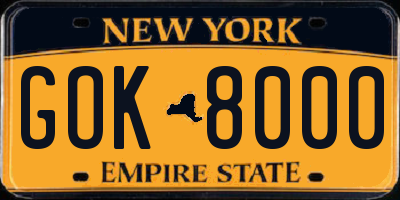 NY license plate GOK8000
