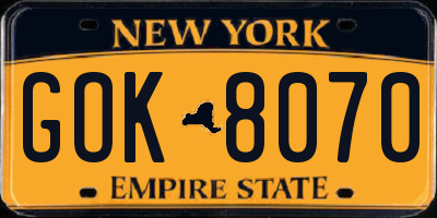 NY license plate GOK8070