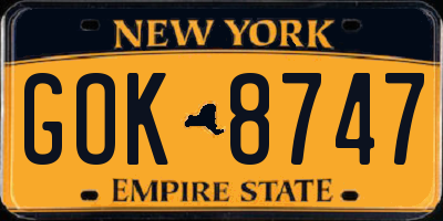NY license plate GOK8747