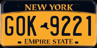 NY license plate GOK9221