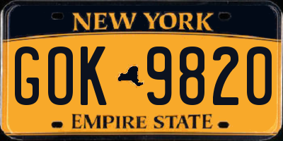 NY license plate GOK9820
