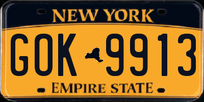 NY license plate GOK9913