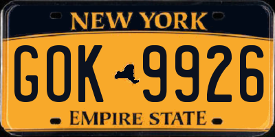 NY license plate GOK9926