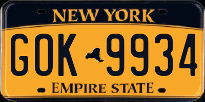 NY license plate GOK9934