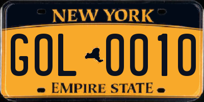 NY license plate GOL0010