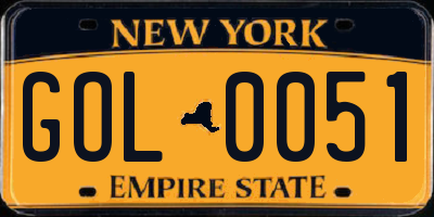 NY license plate GOL0051