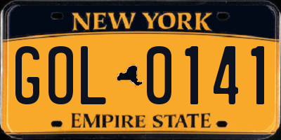 NY license plate GOL0141