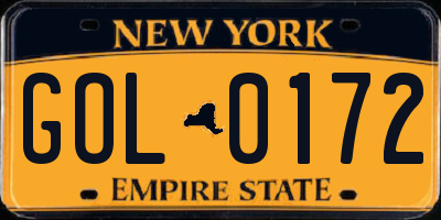 NY license plate GOL0172