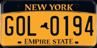 NY license plate GOL0194