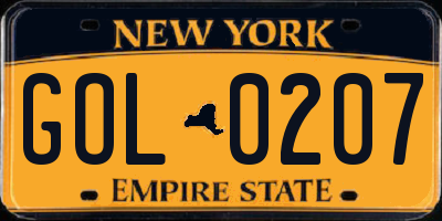 NY license plate GOL0207