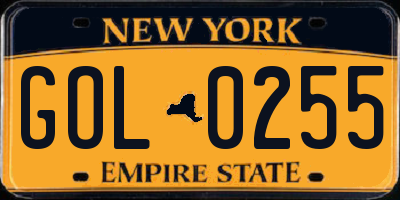 NY license plate GOL0255