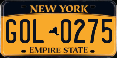 NY license plate GOL0275