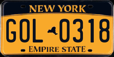 NY license plate GOL0318