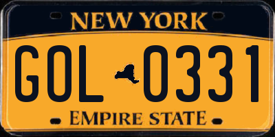 NY license plate GOL0331