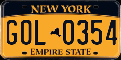 NY license plate GOL0354