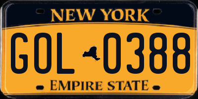 NY license plate GOL0388