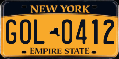 NY license plate GOL0412