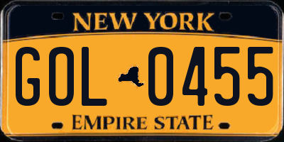 NY license plate GOL0455