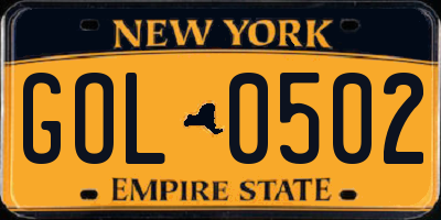 NY license plate GOL0502